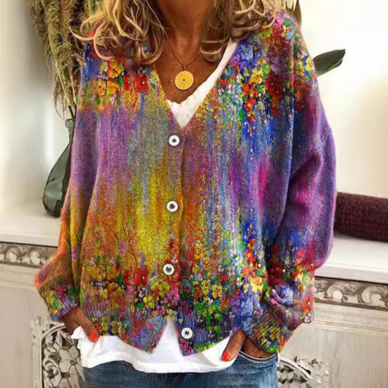 Women's Abstract Printing Casual Coat Cardigan