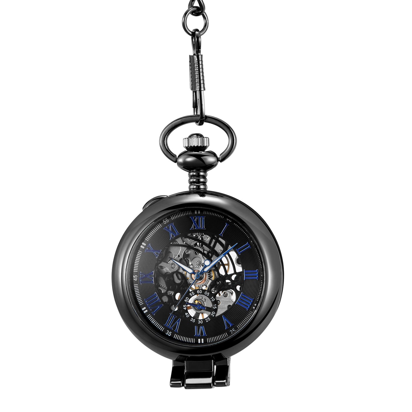 Hollowed-out Magnifying-glass Flip Mechanical Pocket Watch