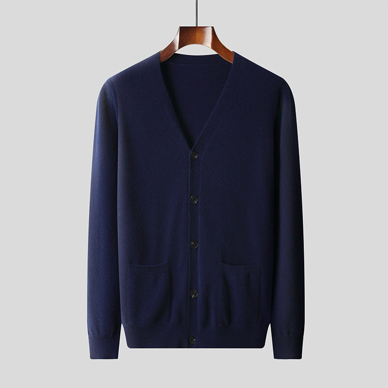Wool Knit Cardigan Men's Casual V-neck Sweater Coat