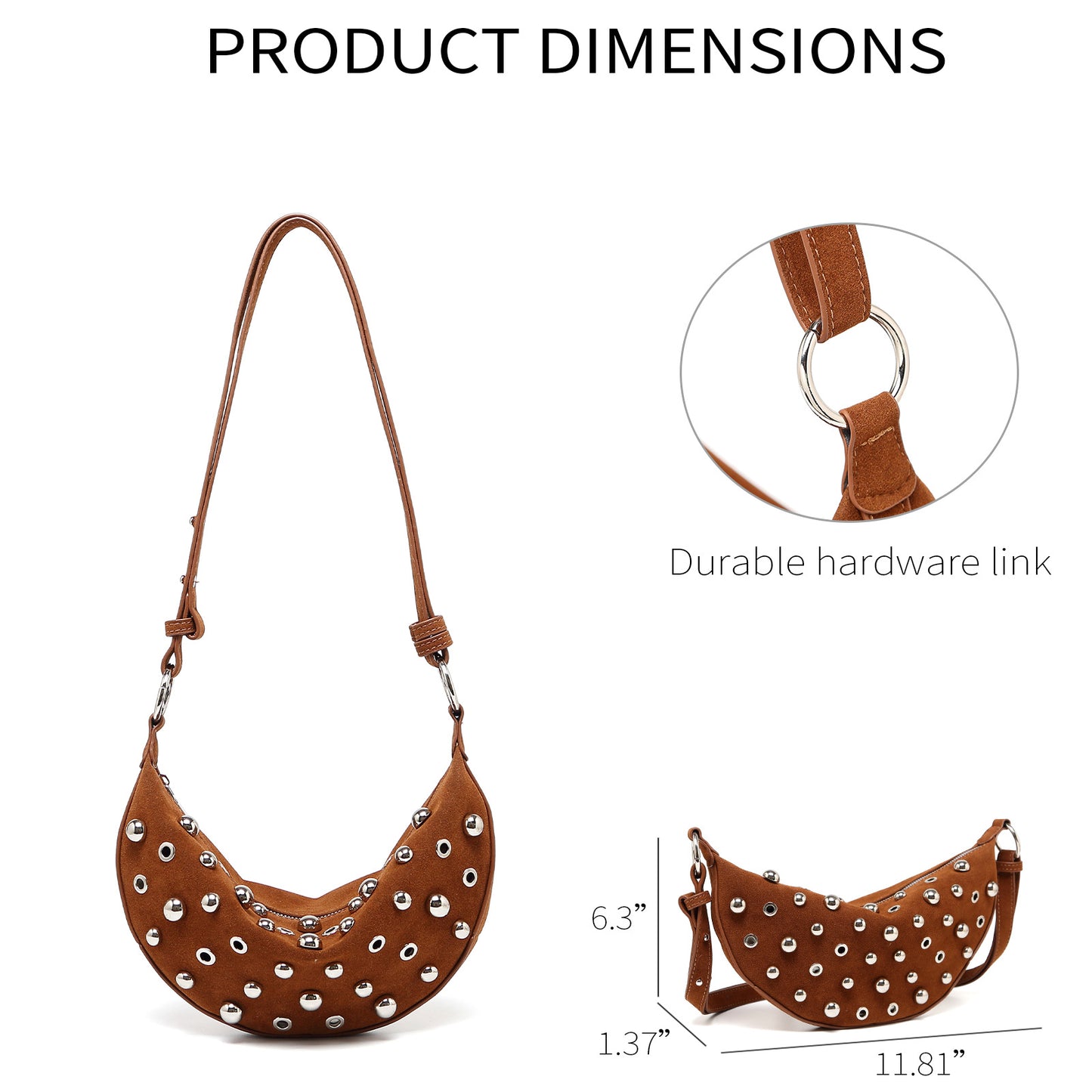 Fashion Retro Rivet Crossbody Bag Metallic Matte Underarm Bag