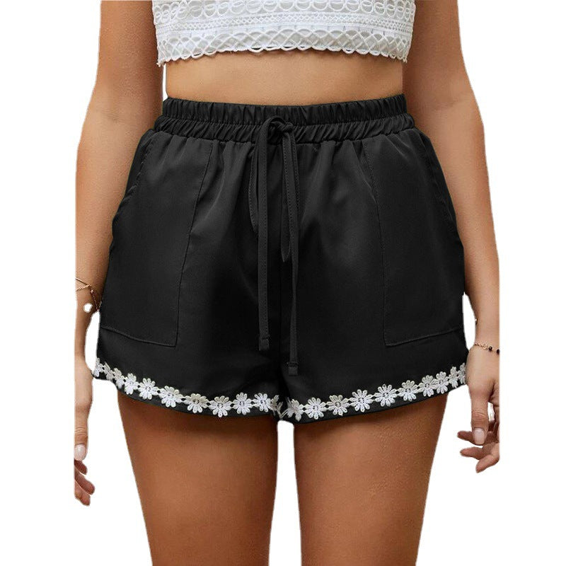 Women's Hot Pants Lace Loose Shorts Elastic Tie