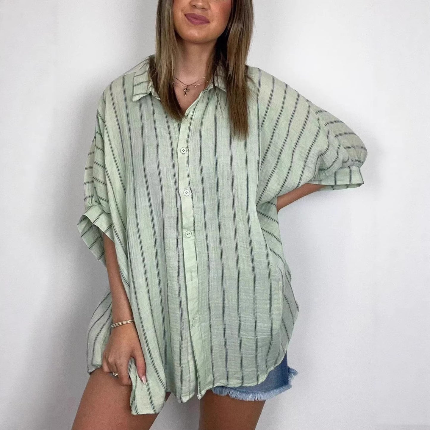 Loose-fitting Casual Striped Print Shirt