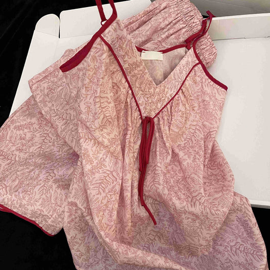 Womens Vintage Plus-Size French-Style Solid-Color Camisole Loungewear Set