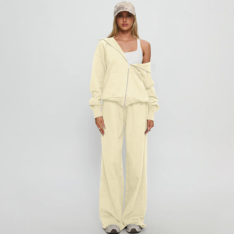 Zipper Hoodie Slim Fit Drawstring Casual Pants Suit