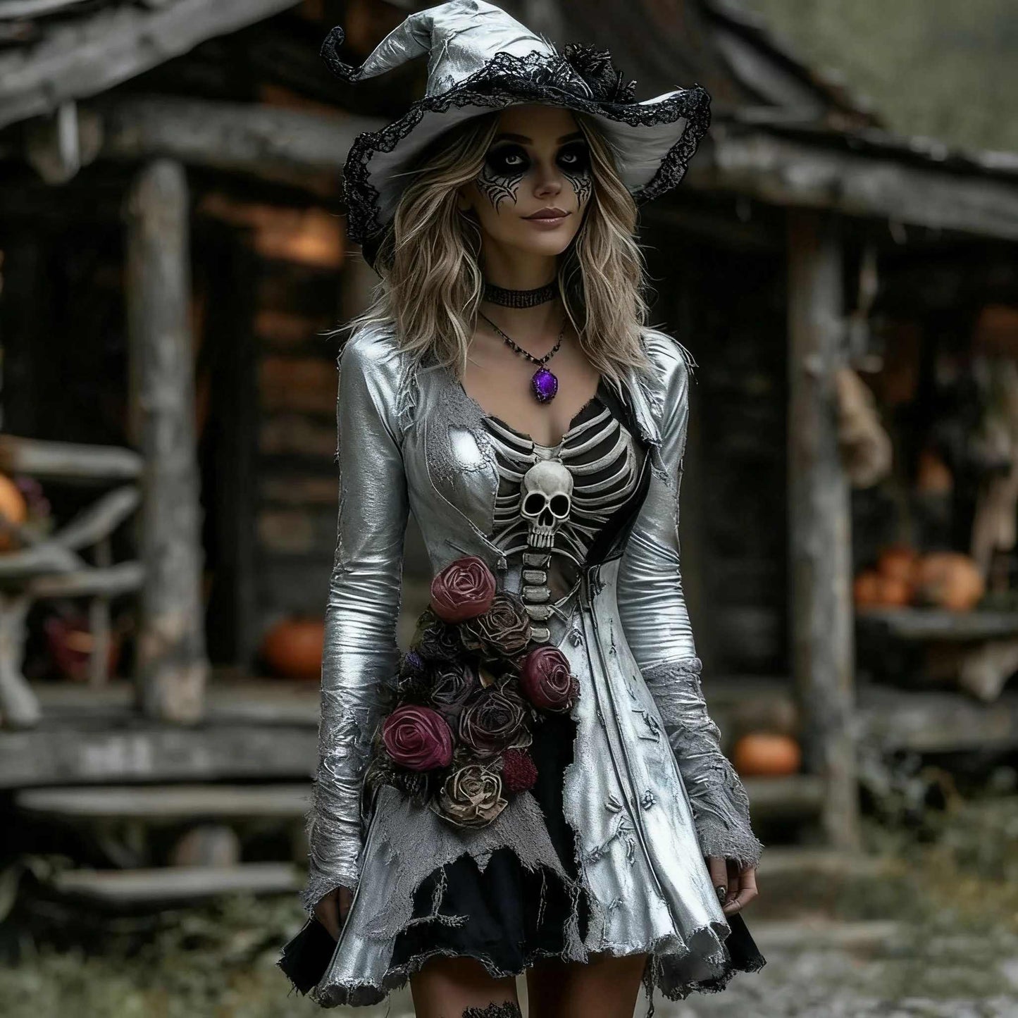 Womens Crew-Neck Long-Sleeve Halloween Funny Sweater Dress