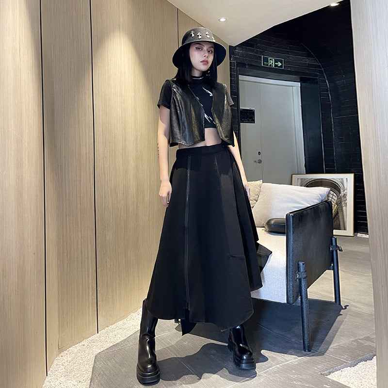 Women's Asymmetric High Waist Zip Split Skirt