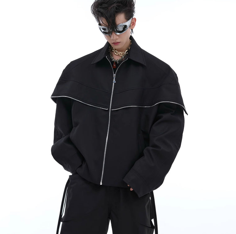 Cape Stitching Padded Shoulder Jacket Simple High-end Jacket