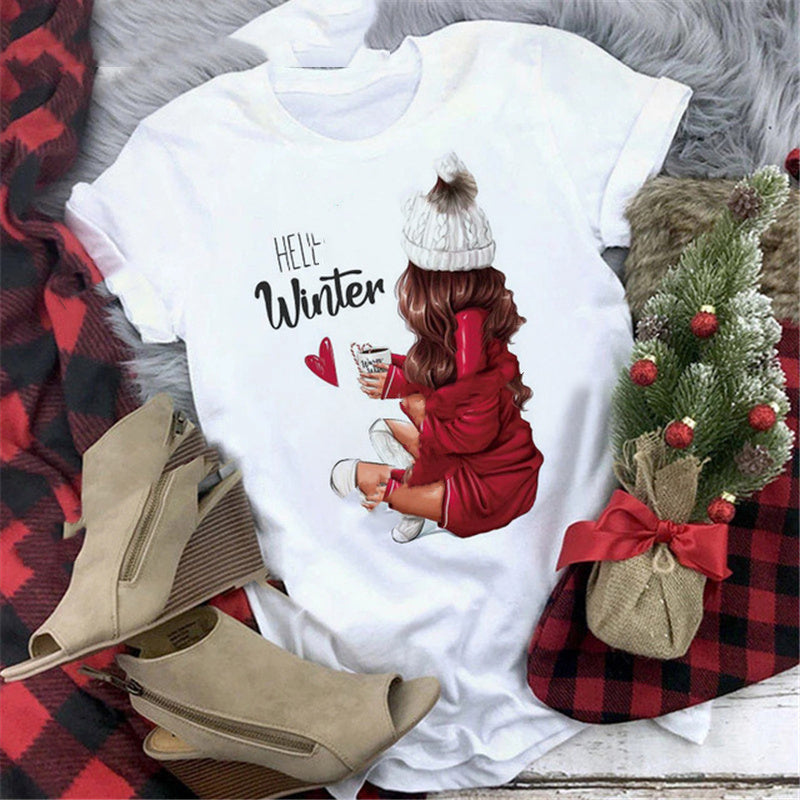 Christmas Print Girlfriends Red T-Shirt