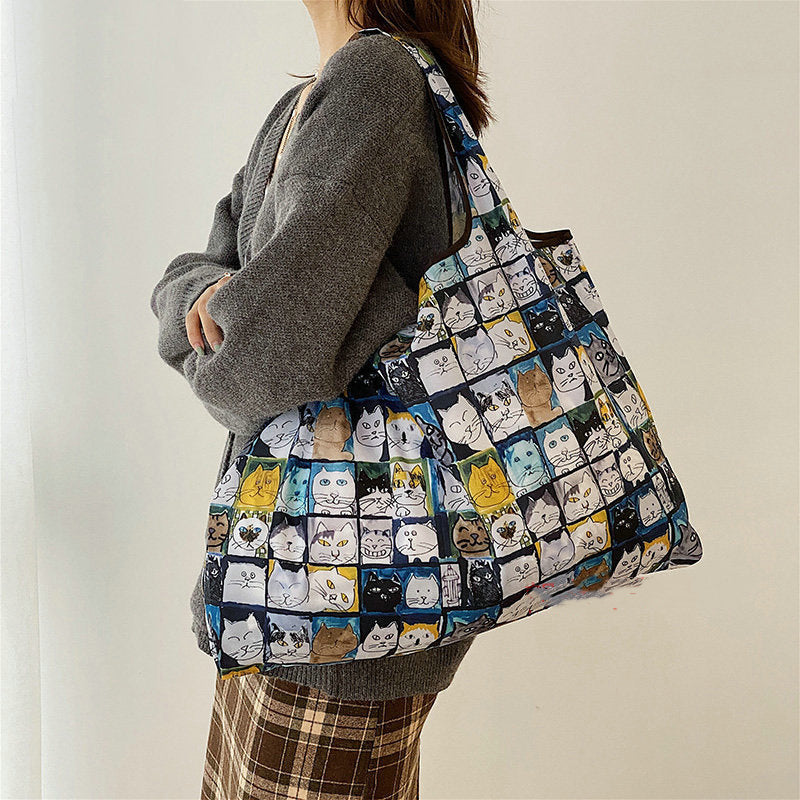 Foldable Flower Cloth Large Thick Polyester Rectangular Bag Portable Folding Shopping Bag