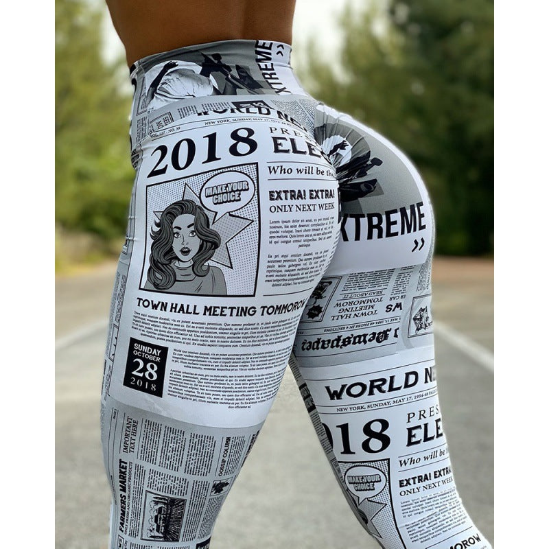 Digitale print højtaljet stretch-yogabukser