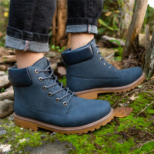 Pink With Velvet Lining Warm Flat Bottom High-top Men's Shoes Couple Martin Boots