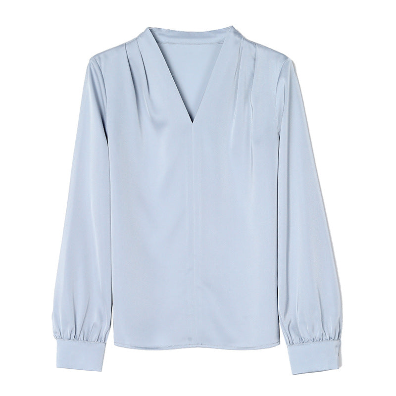 Spring And Autumn Long Sleeve High-grade Blue Shirt Women's Top