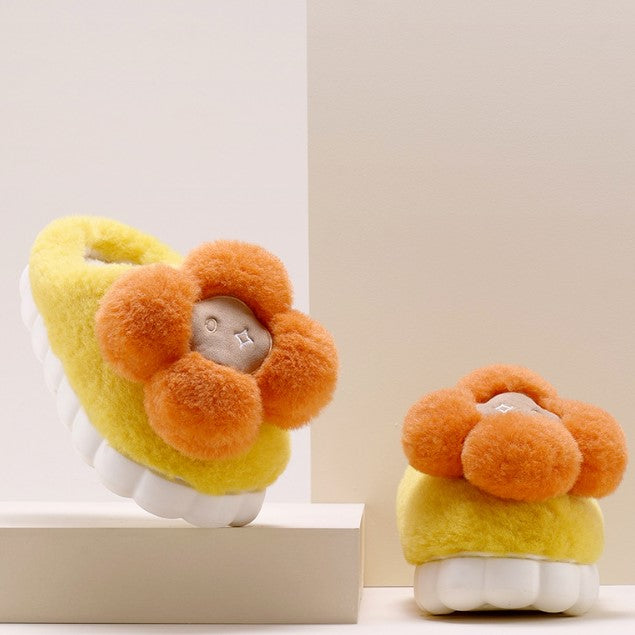 Winter Flower Cotton Slippers Women's Thick Soles Cute Plus Velvet To Keep Warm