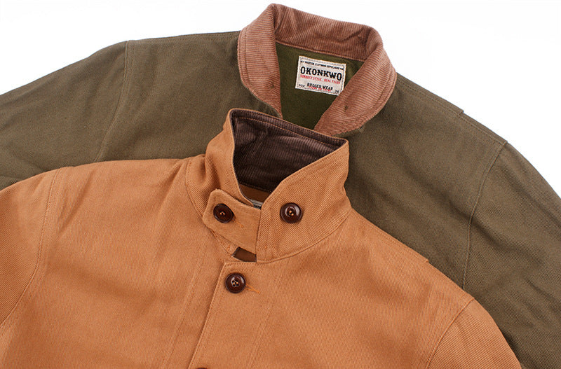 Men's Velvet Stand Collar-pocket Thick Jacket
