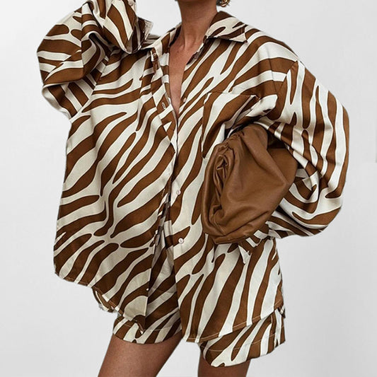 Women's Shirt Top Shorts Printed Fashion Two-piece Suit
