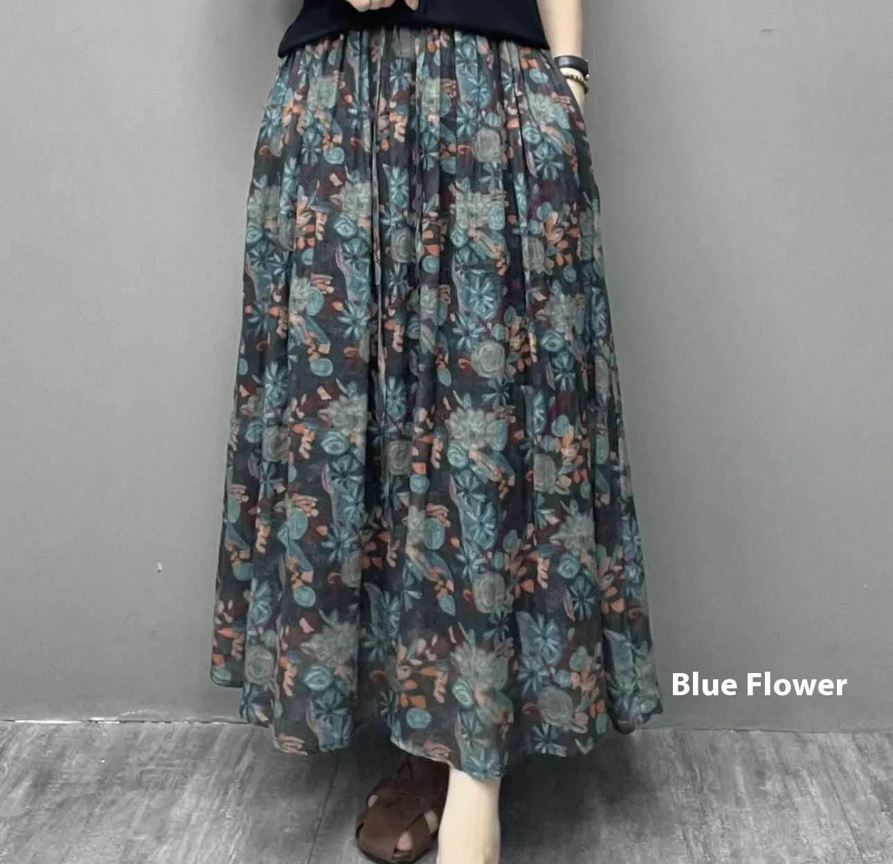 Ramie Printed Skirt Women Big Swing Art