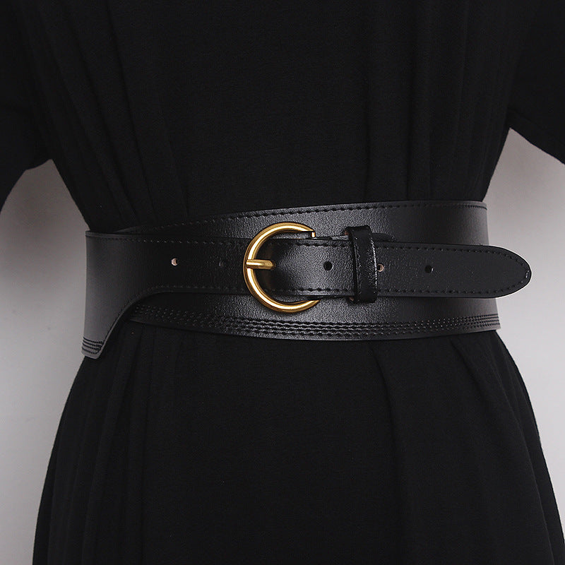 Japanese Pin Buckle Irregular Cowhide Embossed Girdle For Women