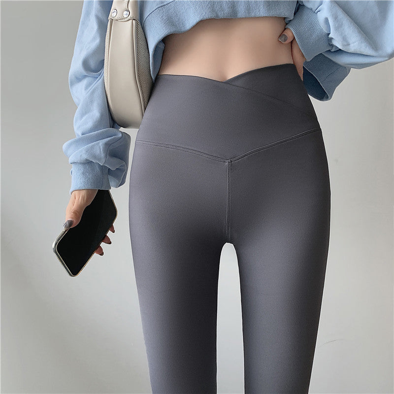 Buttocks Stretch High Waisted Gray Shark Skin  Pants