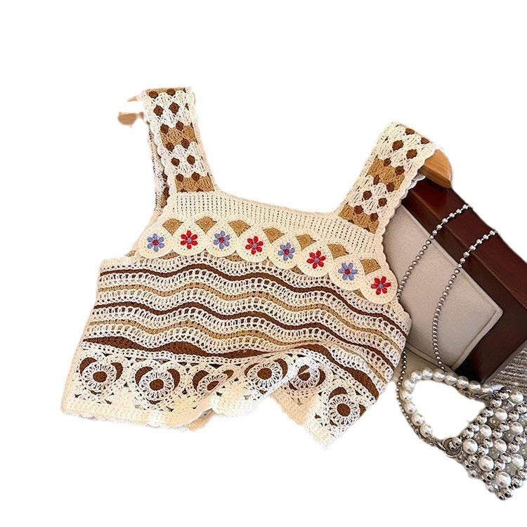 Hollow Knitted Short Inner Knitted Embroidery Sexy Small Sling Vest