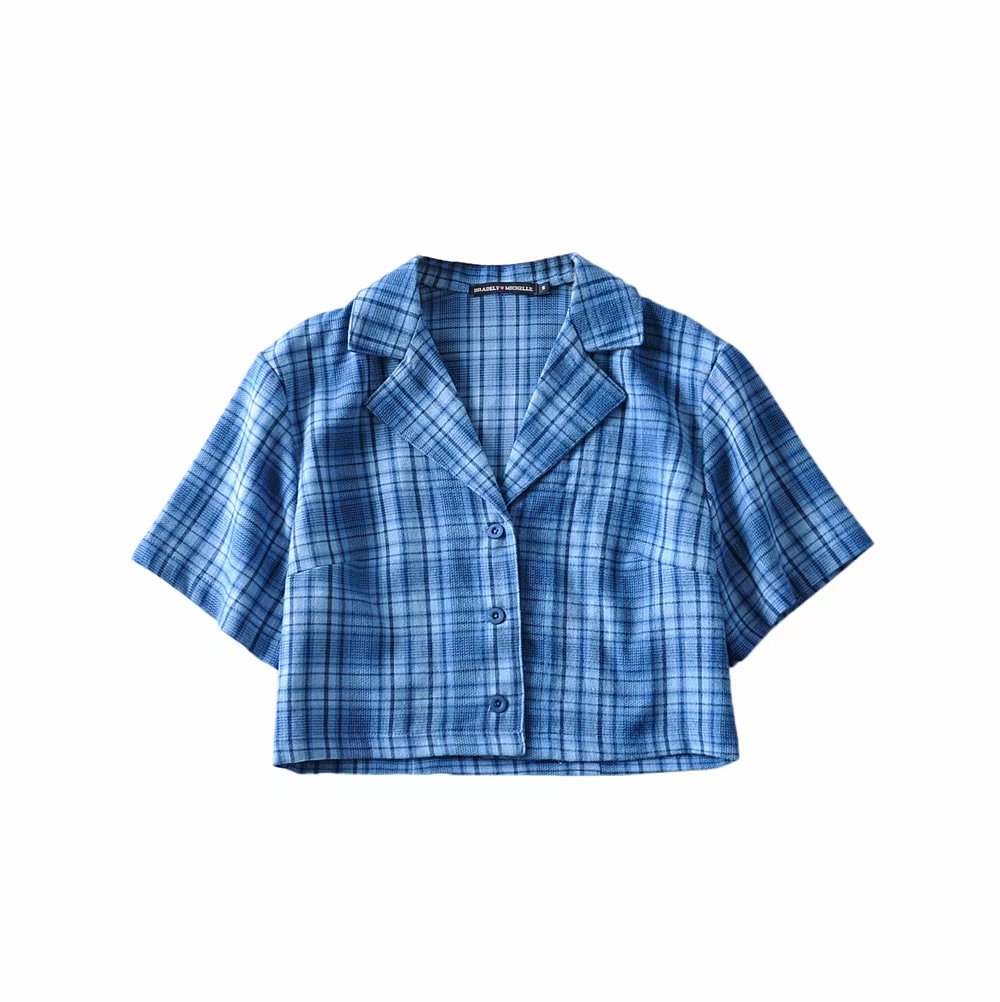 American Retro Loose Fitting Suit Collar Plaid Shirt