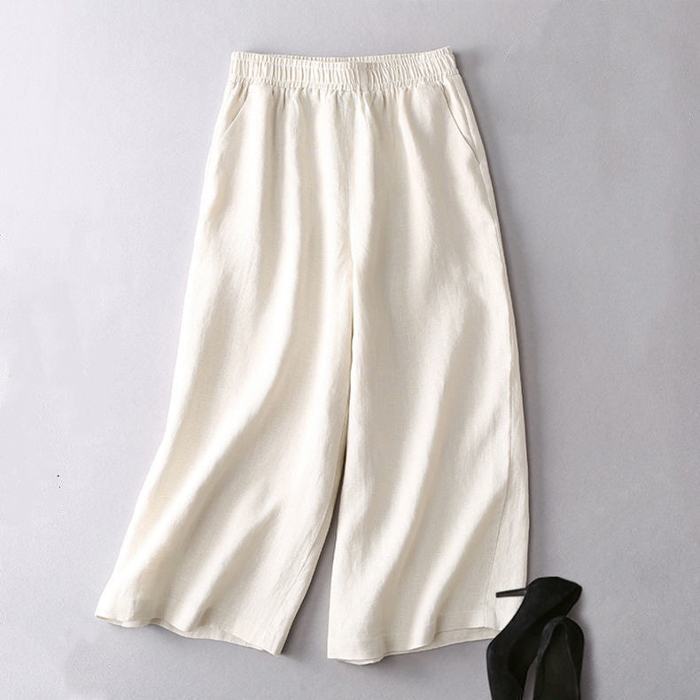 Cotton And Linen Women's Thin Loose Large Waist Elastic Wide Leg Pants