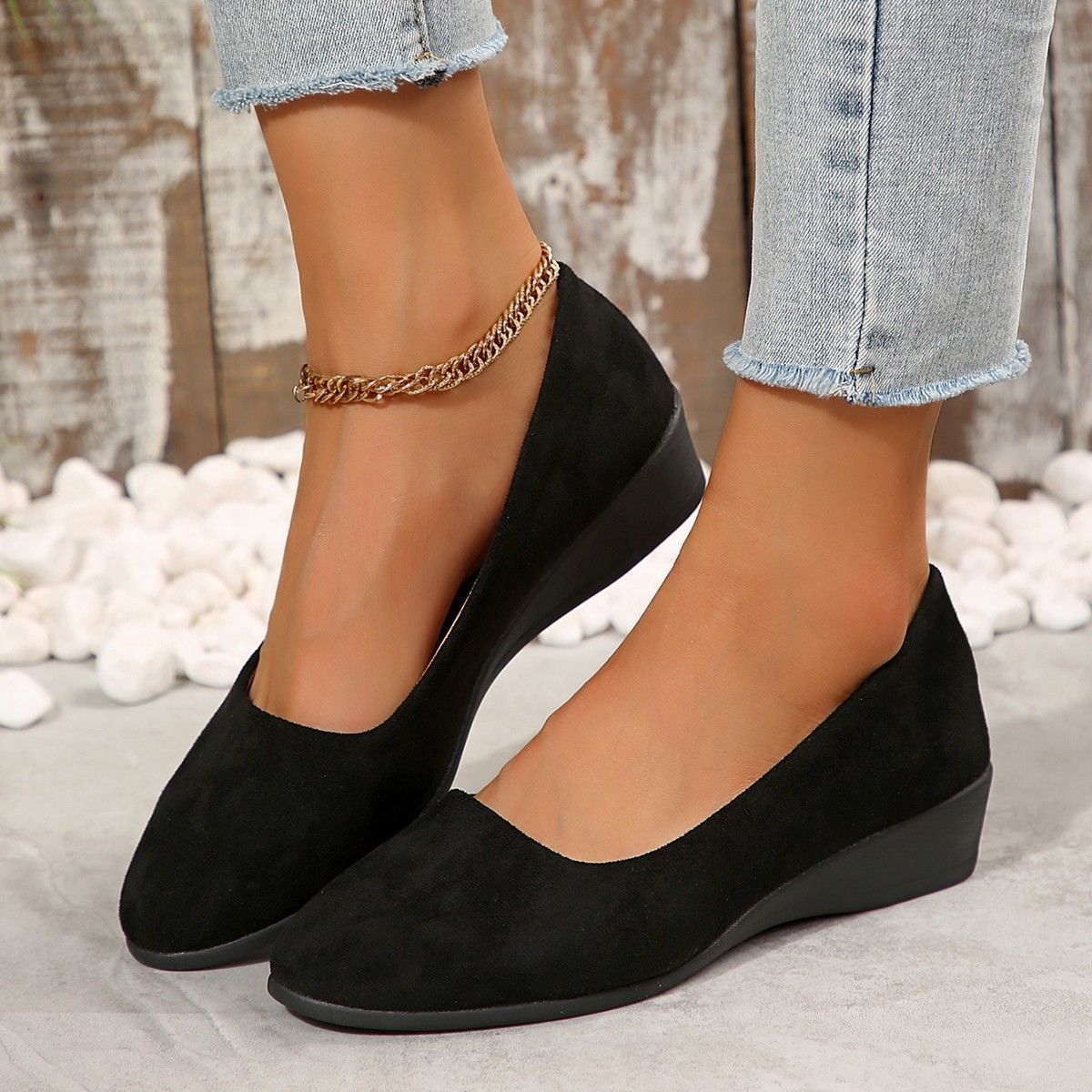 Spring New Pointed Toe Women's Plus Size Shallow Mouth Wedge Pumps Doug Shoes Sports Casual