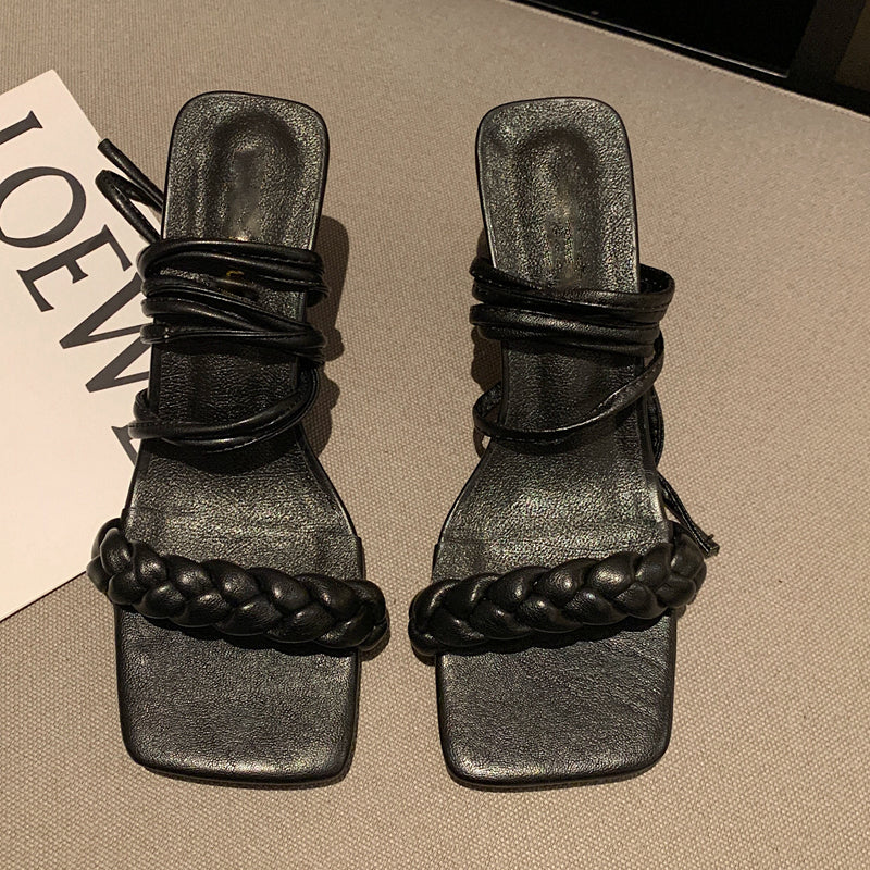 Candy Cross Strap Square  Woven Sandals