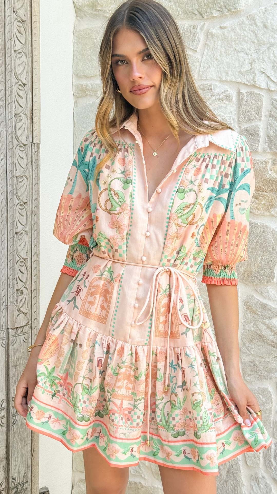 Casual Ethereal Linen Waist-cinched Lace-up Fairy Dress