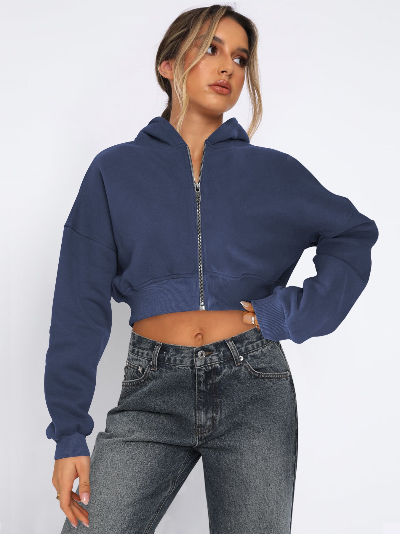Long Sleeve Fleece Zipper Cardigan Hoodie Casual Jacket