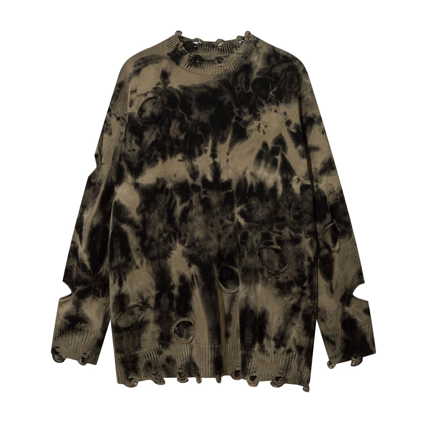 High Street American Beggar Style Tie-dyed Make Old Ripped Round Neck Sweater