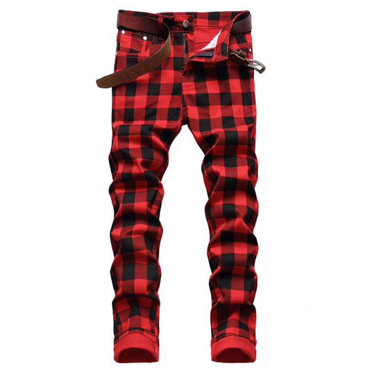 Print Check Fashion Personality Trend Jeans