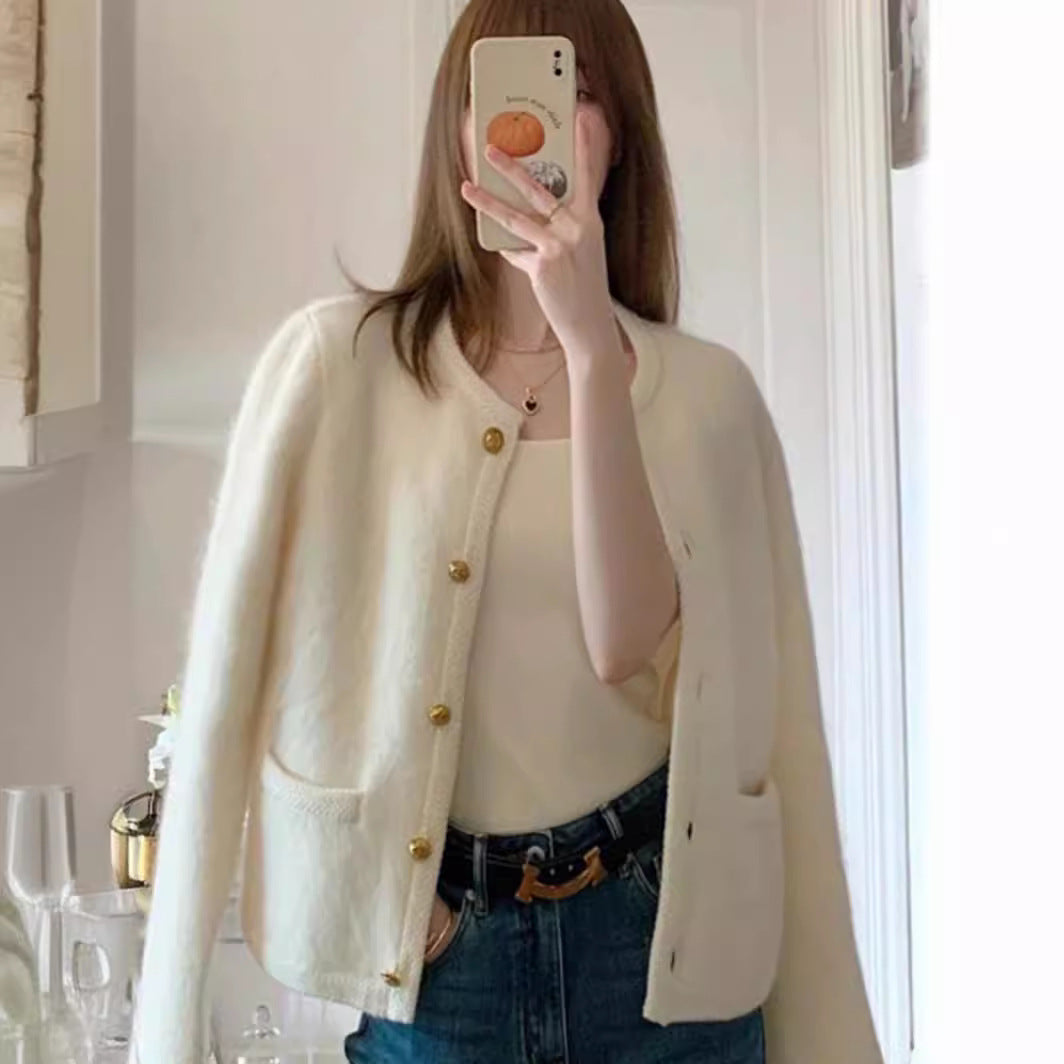 Women's Short Shoulder Knitted Cardigan Idle Style Casual Jacket