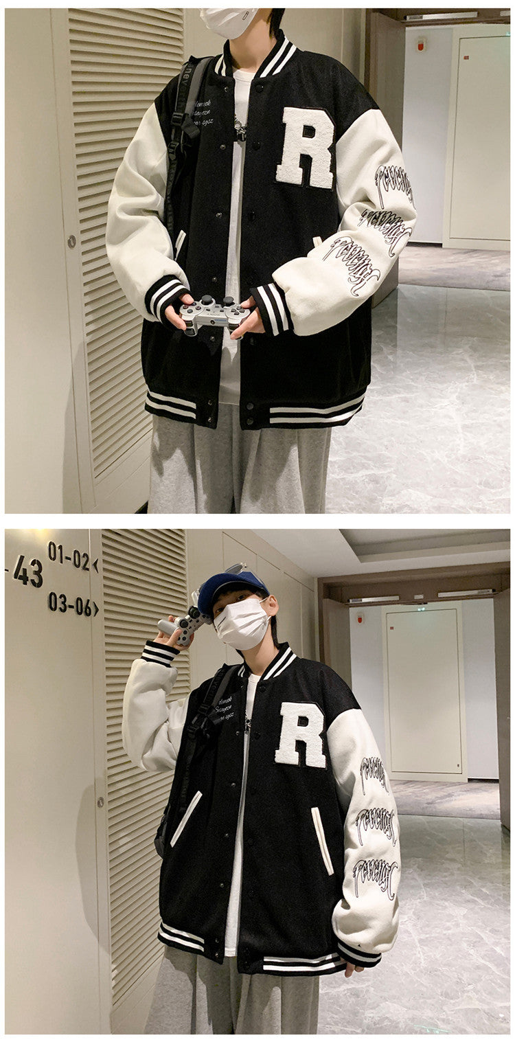Frakke til mænd Hong Kong Style Trendy Brand Ins Løs Sports Baseballuniform Harajuku Style Retro Casual Jakke Top