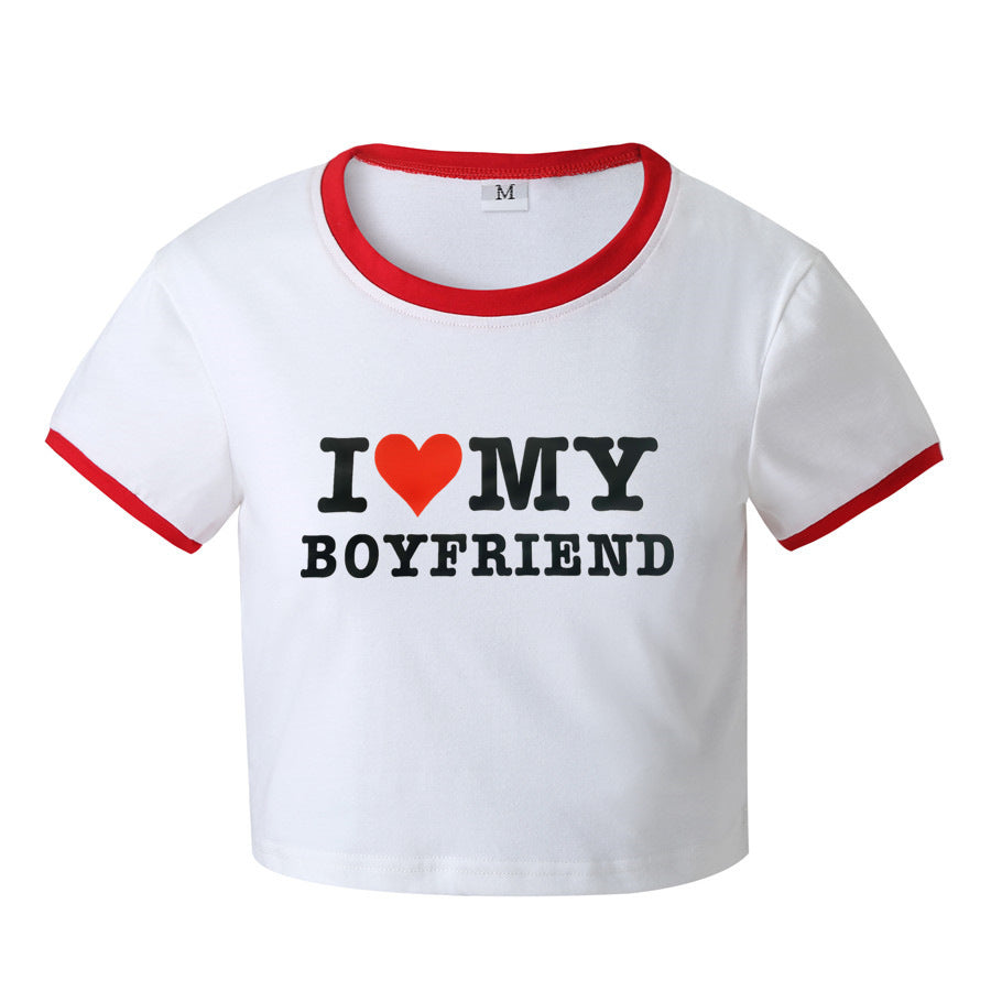 Instagram Hipster Monogram Print Short Slim-fit Short Sleeve T-shirt Top