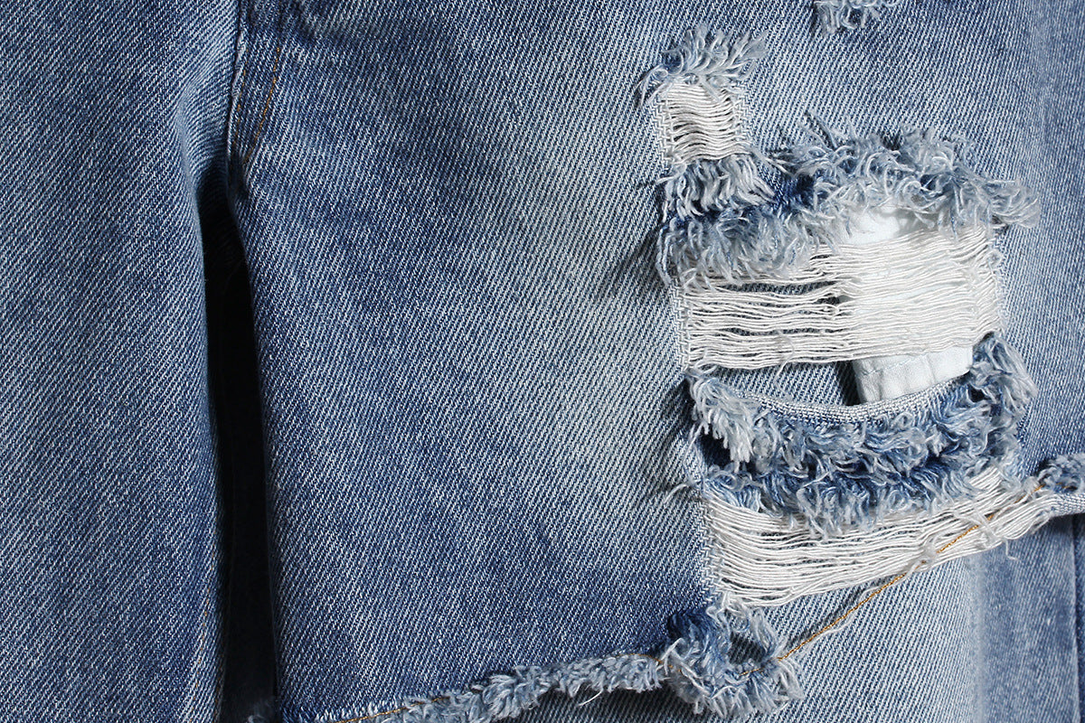 Casual Faux Two-piece Ripped Jeans