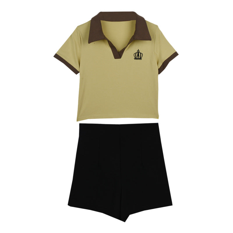 Split-front Shorts-skirt Two-piece Set