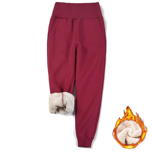 High Waist Warm And Fleece Trousers Show Thin Feet In Leisure