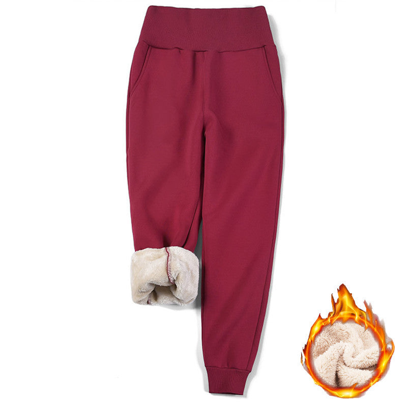 High Waist Warm And Fleece Trousers Show Thin Feet In Leisure