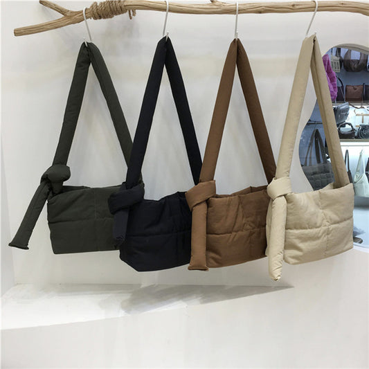 Down Cotton Small Square Soft Texture One Shoulder Crossbody Messenger Bag