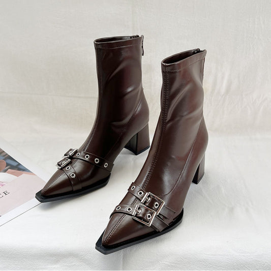 Retro Belt Buckle Stretch Thin Boots British Style Martin Boots