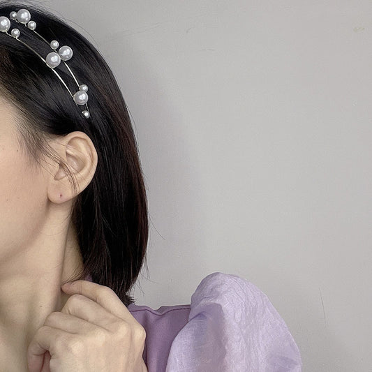 Fashion Women's Double Layer White Pearl Headband