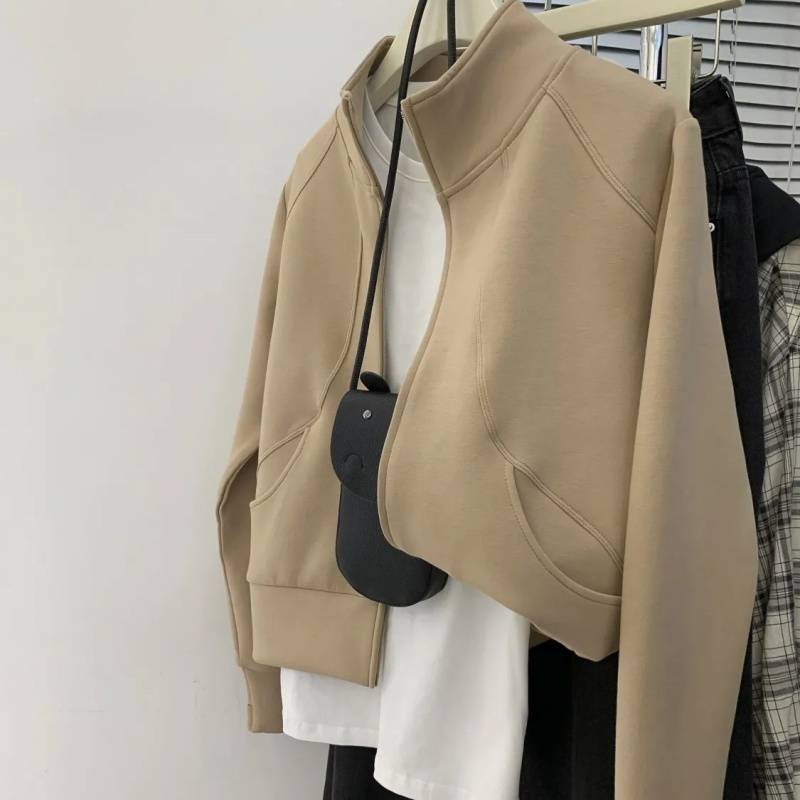 Plus Size Cardigan med lynlås og opretstående krave