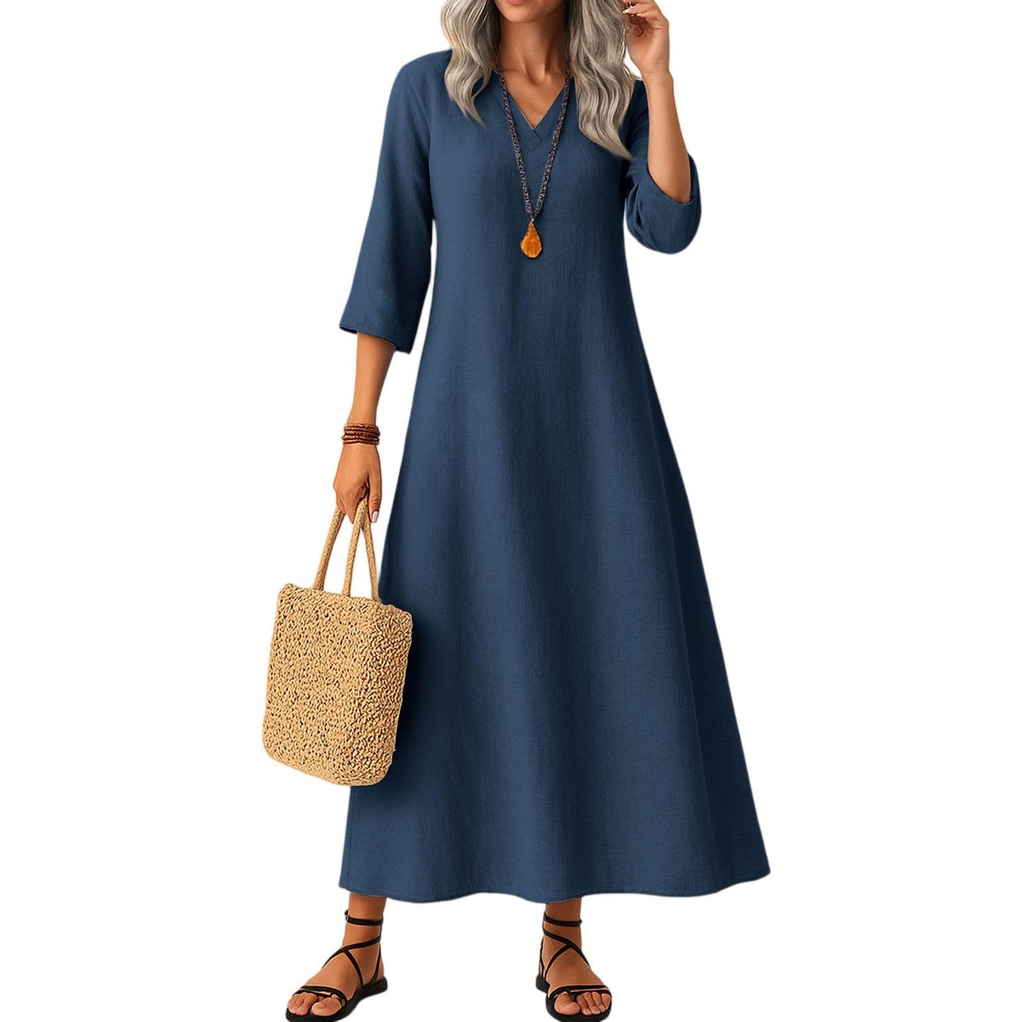Slimming Cotton Mid-length Dress Versatile And Easy To Style