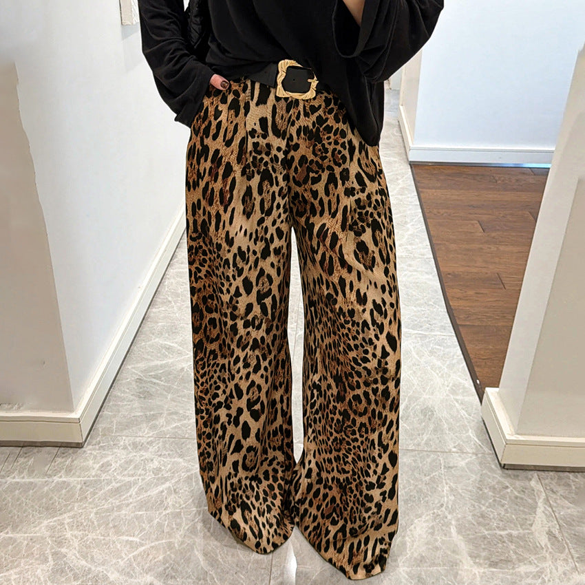 Stylish Casual And Chic Leopard-print Womens Retro Straight-leg Loose Pants
