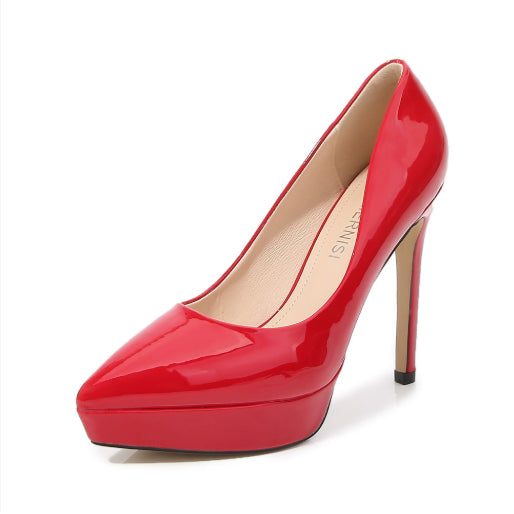 Pointed Toe Stiletto Platform Patent Leather Plus Size Professional Shoes