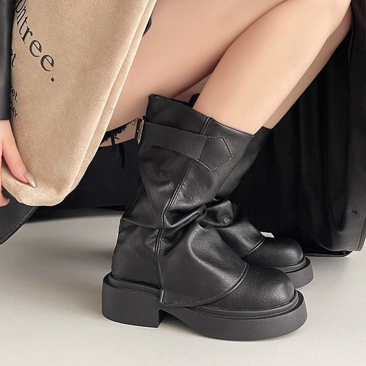 Fashionable All-matching Summer New Height Increasing Belt Buckle Boots