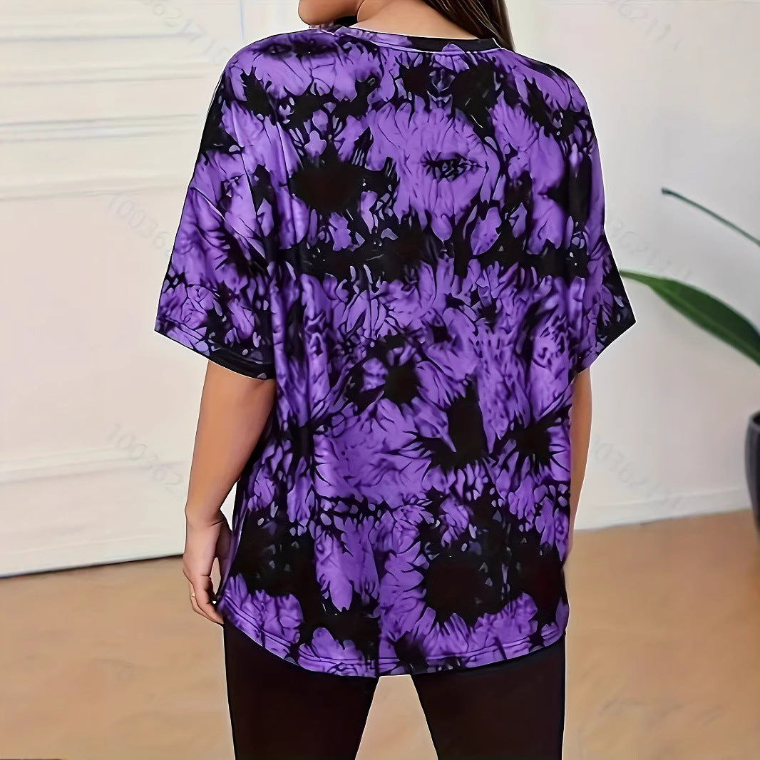 Pullover Tie-dyed Loose Round Neck Short Sleeve