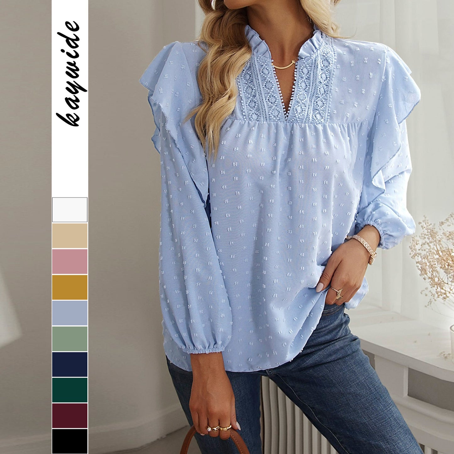 Spring And Summer Ruffled Lantern Sleeves Lace Stitching Coat