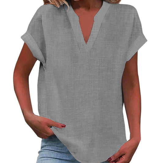 Solid Color Short Sleeve Women's Shirt