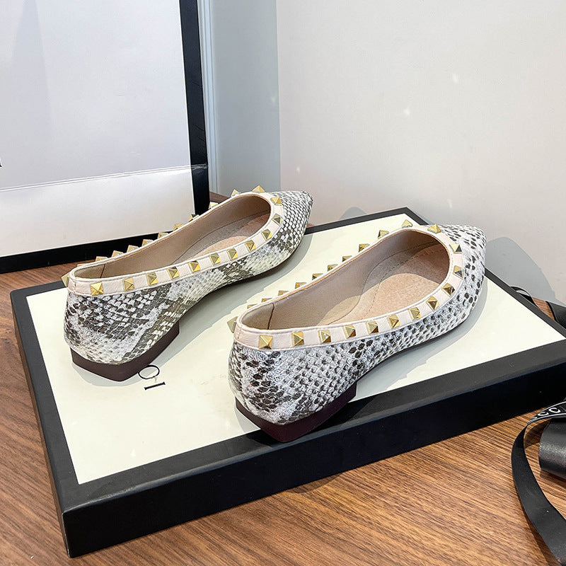 Women's Snakeskin Pattern Shallow Mouth Pointed Toe Flat Shoes